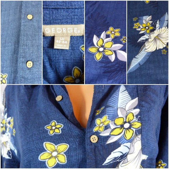 George X-Large Hawaiian Camp Shirt Flowers Blue - Picture 2 of 8